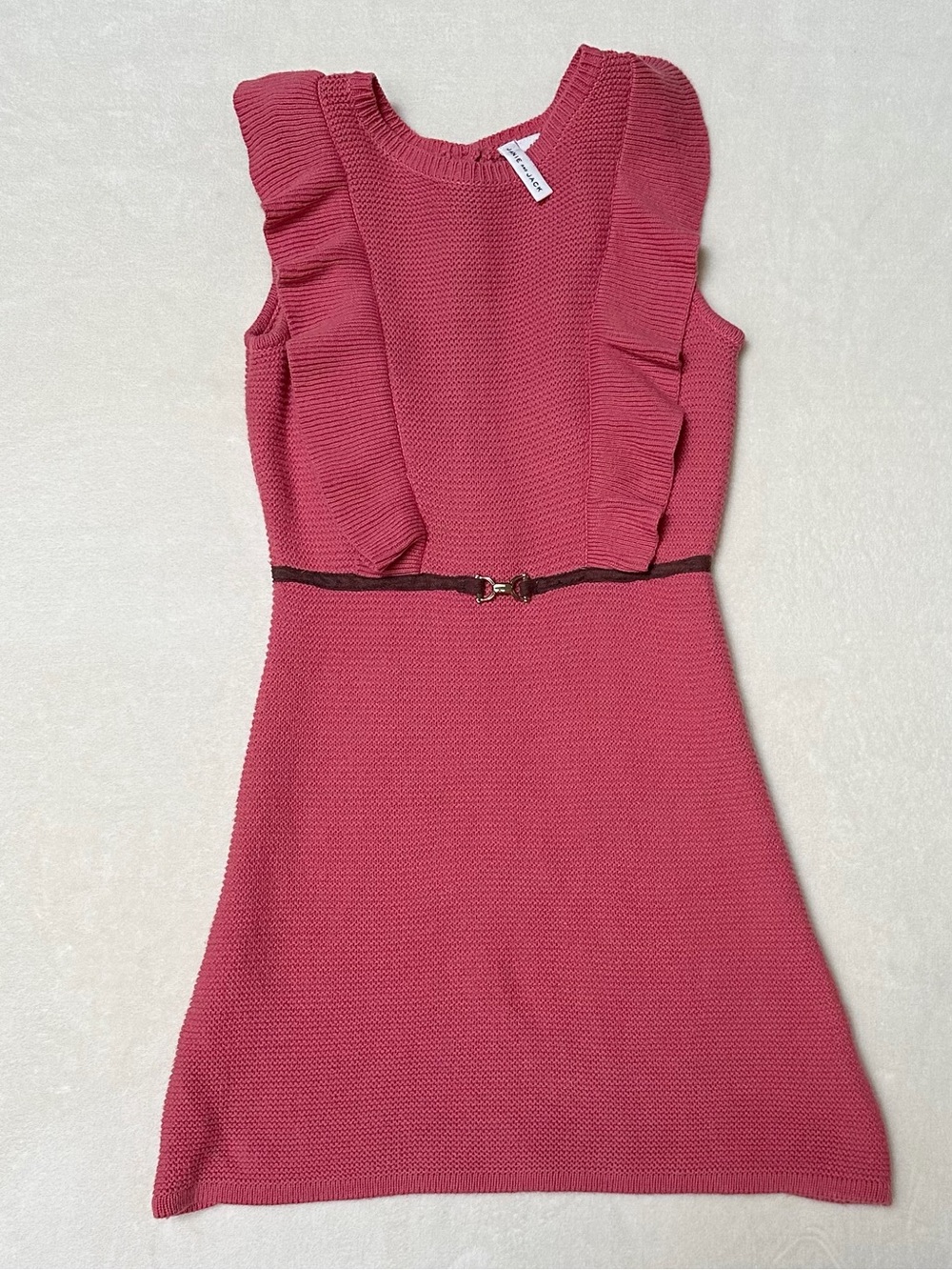Janie and Jack Girls Size 6 Pink Knit Ruffle Dress Belted